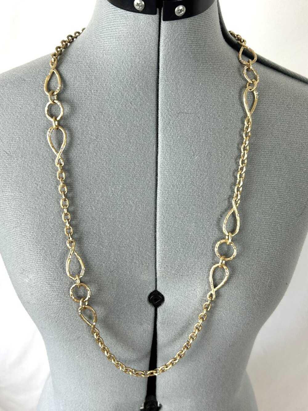 Lauren Ralph Lauren Hammered Toggle Necklace Rhinestones Goldtone Long